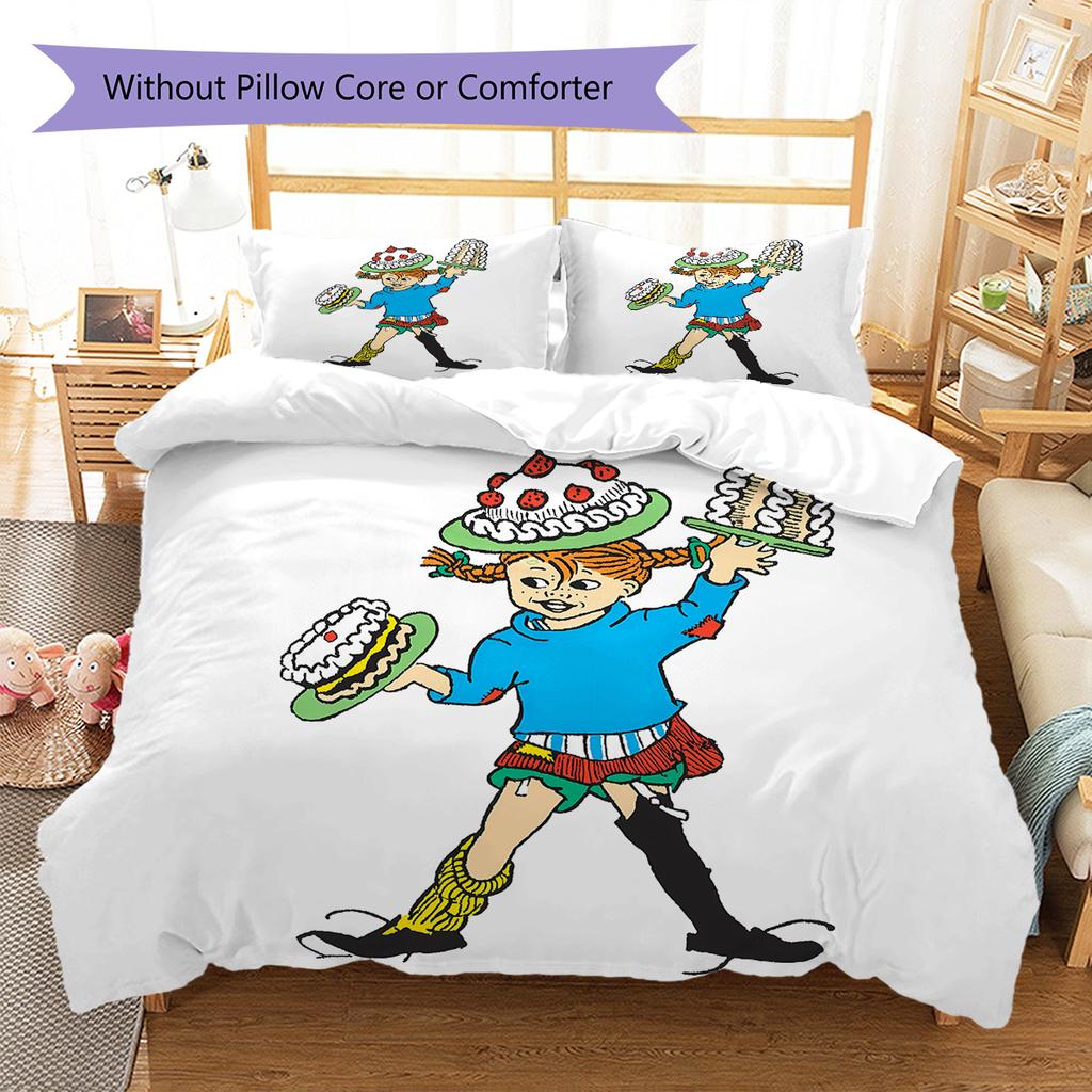 Pippi Longstocking Pattern Bedding,Quilt Set Quilt Cover Pillowcase Home Birthday Gift (1 * Duvet Cover + 2 * Pillowcase, Without Core)