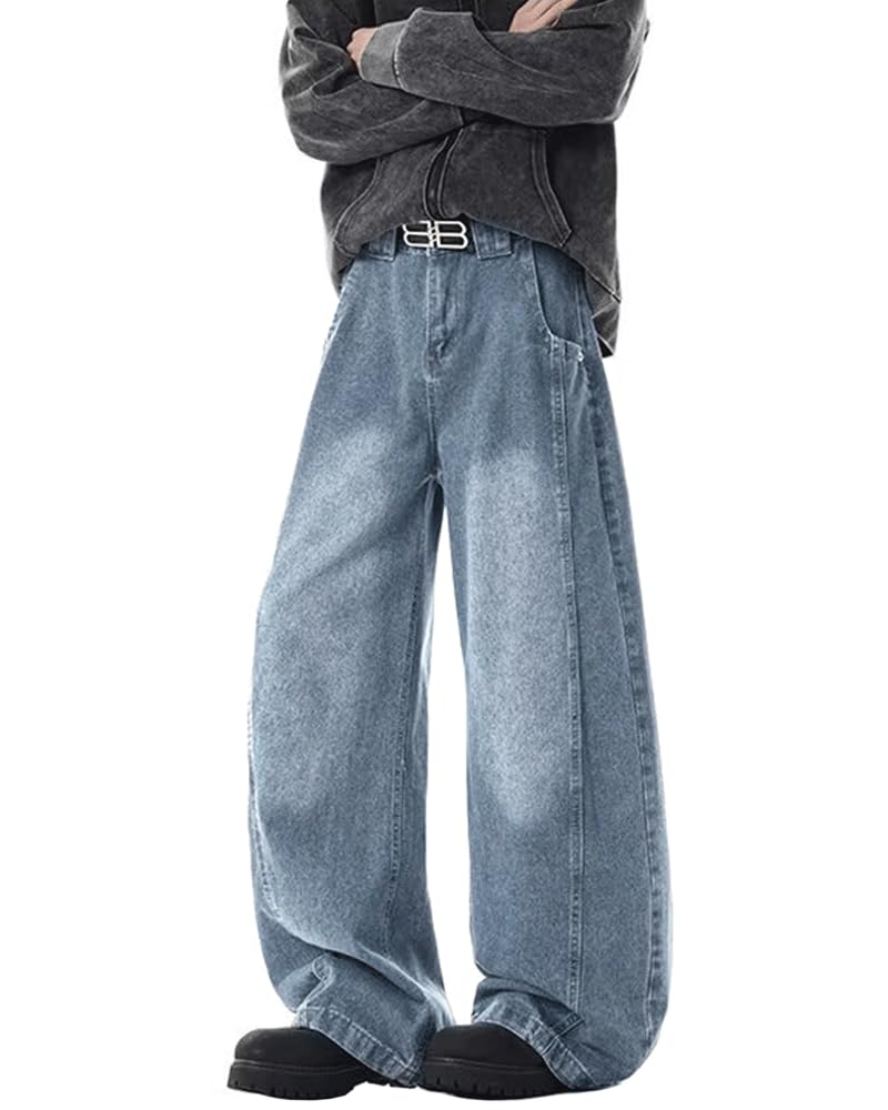 LUJPOIR Denim Straight Perfect for Going and Everyday Wear Women's Wide-Leg Pants, Fit, Casual, Streetwear, Flattering, Out, Commuting, - Lblue-L