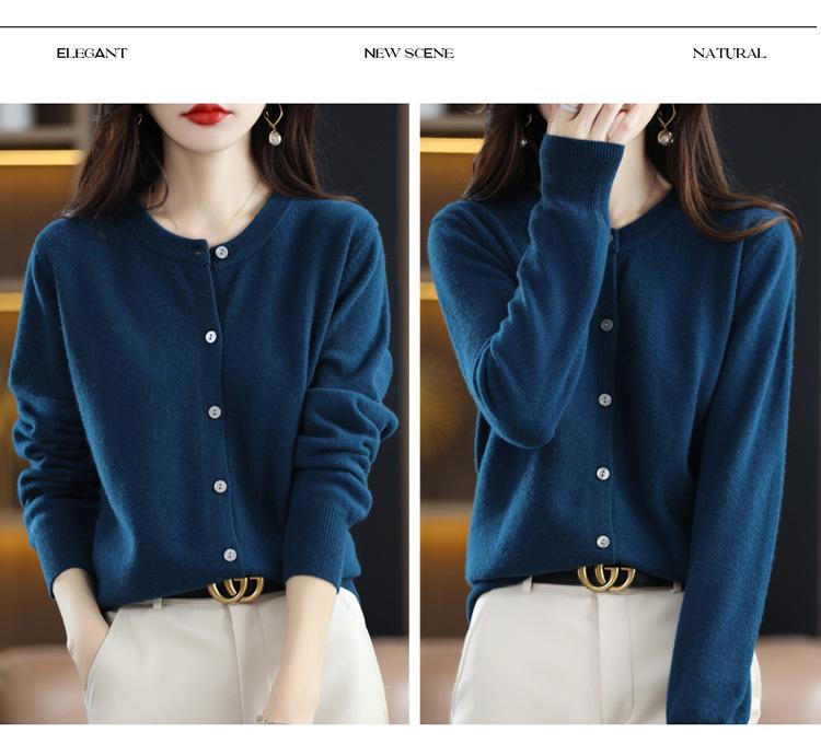 2024 Women's Solid Color Round Neck Knitted Cardigan - Long Sleeve Early Spring Sweater