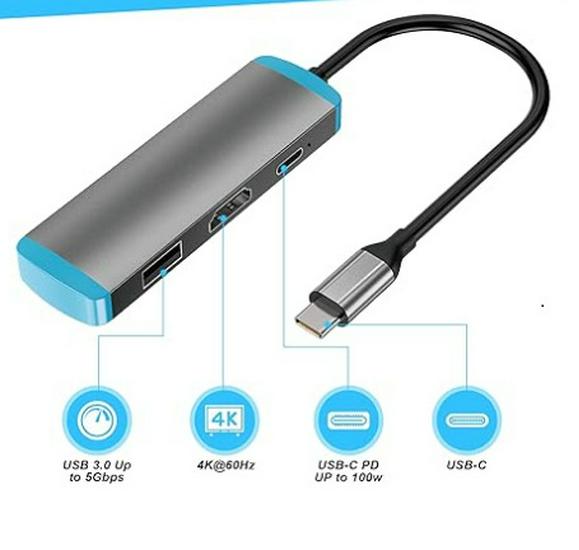 USB-C Hub with Power Supply: Laptop/Desktop to HDMI Dock and U Disk Expansion Switch