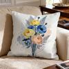 Watercolor Floral Bouquet Print Throw Pillow Cover, Blue Yellow Peach Flower Design, Decorative Cushion For Living Room Sofa