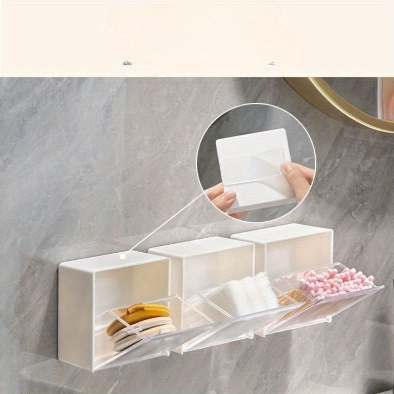 2/3pcs Plastic Makeup Organizer-Unfinished Finish,No Drill Installation,Compact Design with Flip Cover for Cotton Pads,Hair Ties