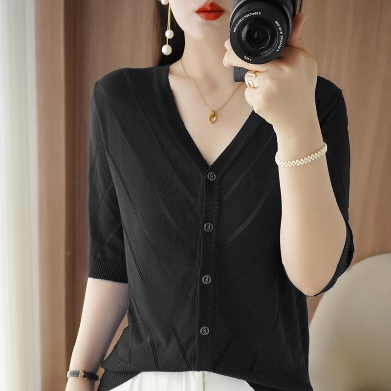 

Женский легкий кардиган из 50% шерсти и 50% шелка Mulberry — универсальный трикотаж на все 4 сезона для комфорта и стиля в любое время года XL чёрный