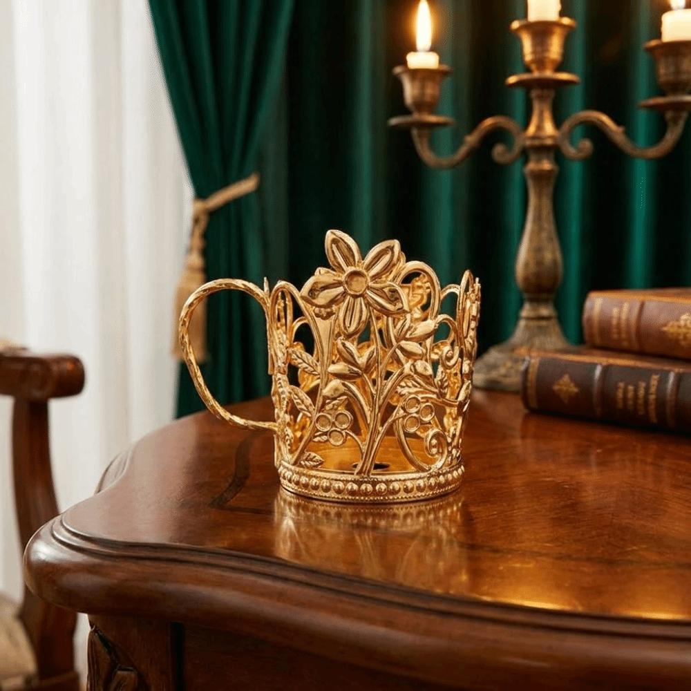 Tragbarer Verbrühschutz-Becherhalter Goldene Blume-förmige Papierbecherhalter Feiertagspartys