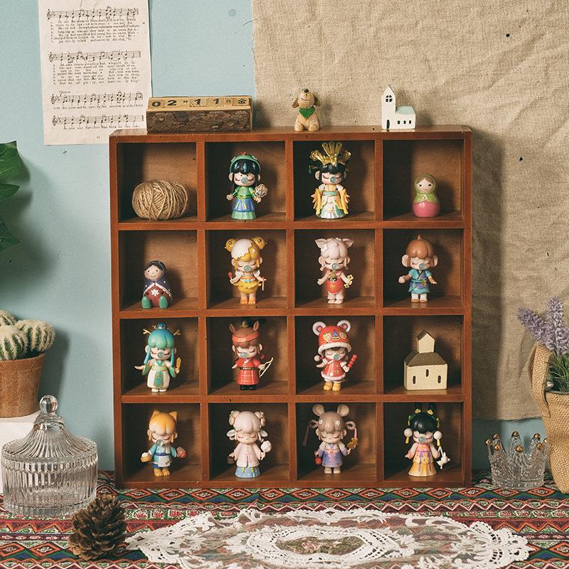 Retro Wooden Wall-Mounted Display Cabinet with Twelve Grids