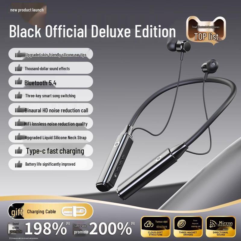 Authentic 2025 True Wireless Noise-Cancelling Bluetooth Neckband Headphones with Long Battery Life