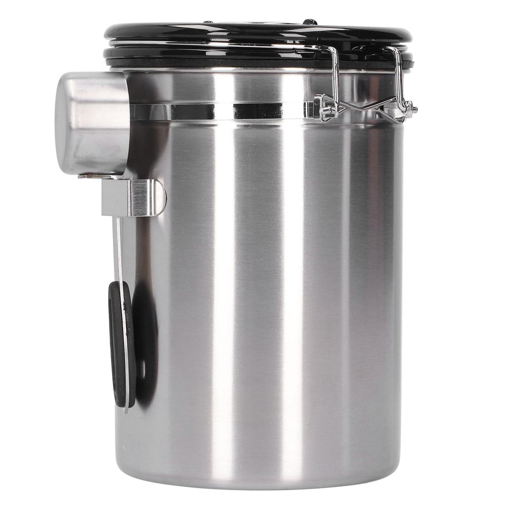 Coffee Bean Container with Exhaust Valve Tea Leaf Storage Canister for Kitchen Use(Silver Spoon 1.8L (Filled 750g Coffee Bean))