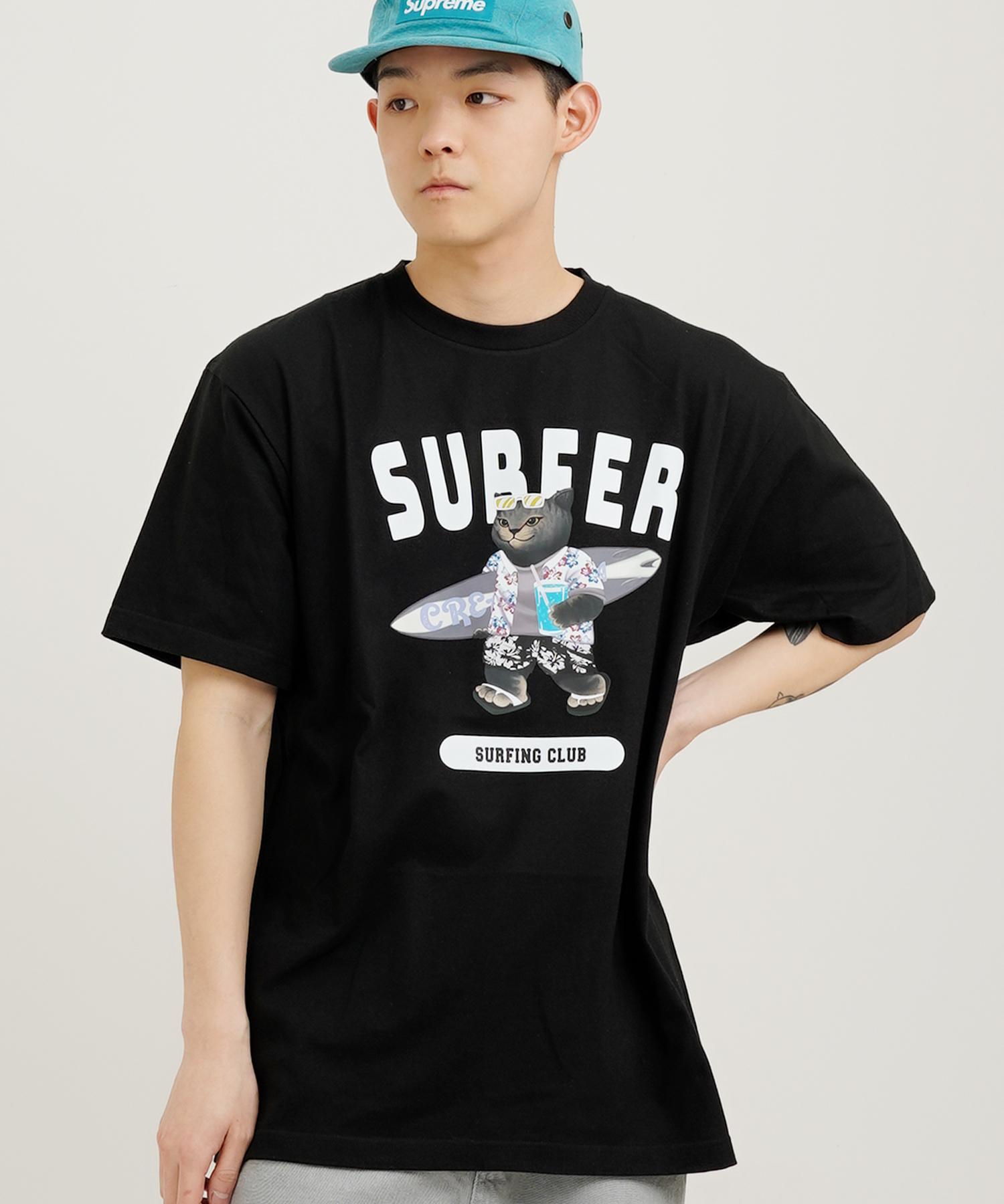 Cream Soda Lab Gray Surfer Short Sleeve Tee Black White L