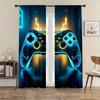 2PC Blue & Yellow Gaming Controller Curtains - Futuristic Neon Print Window Drapes for Boys Bedroom Game Room Decor