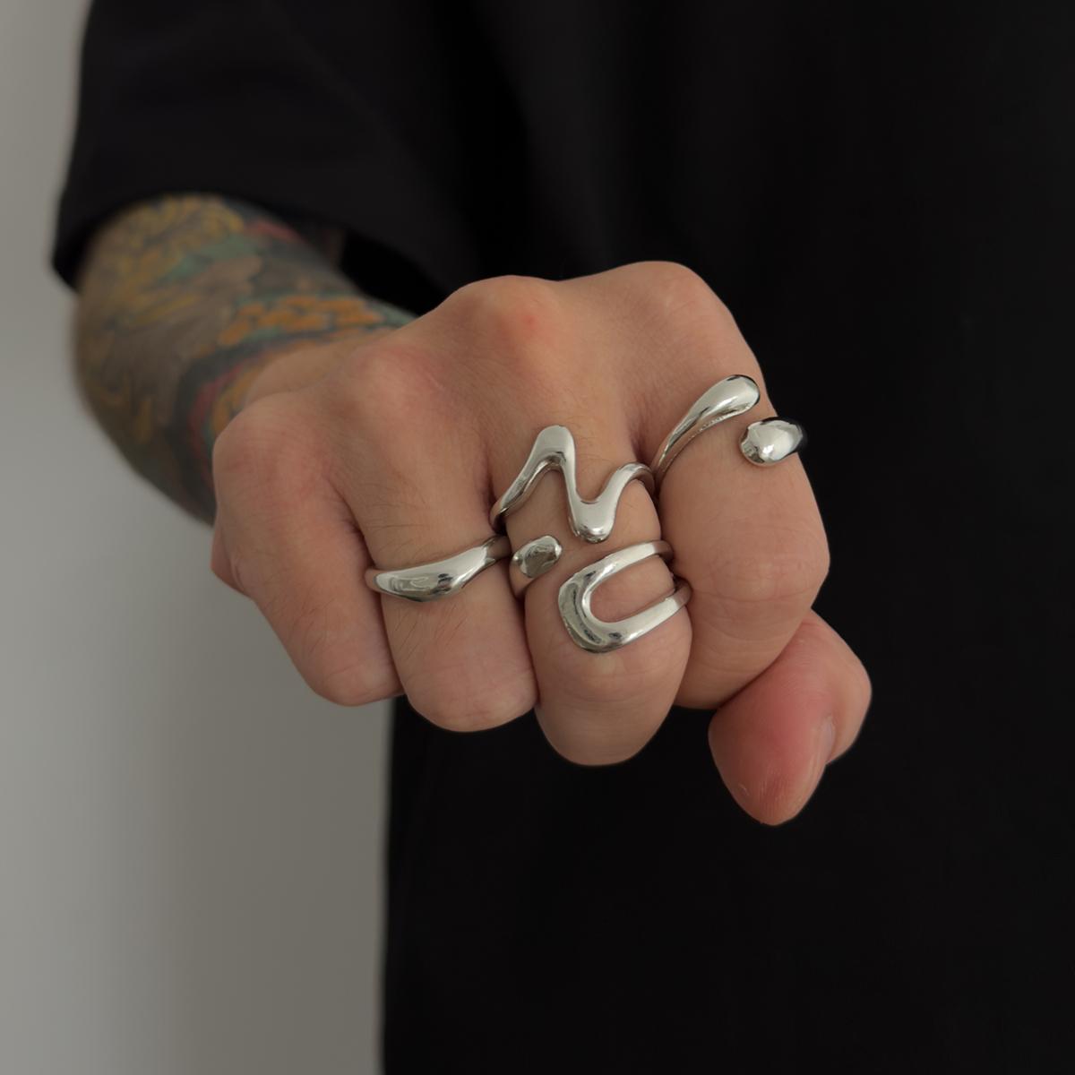 

SHIXIN 4 Pcs/Set Trendy Smooth Irregular Open Rings for Men Punk Geometric Adjustable Knuckle Joint Ring Male Street Jewelry New