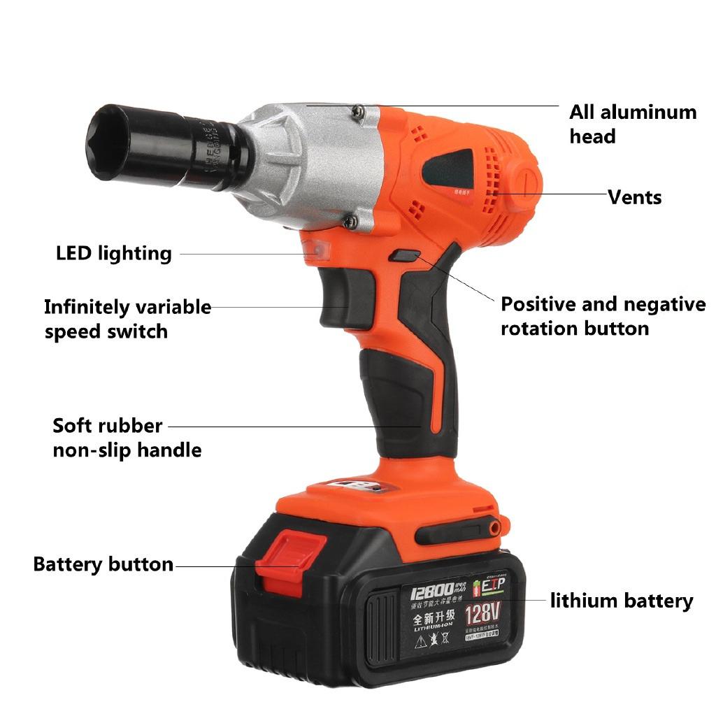 2800rpm Brushless Cordless Electric Impact Wrench Tool Rattle Gun Car Repairing LED