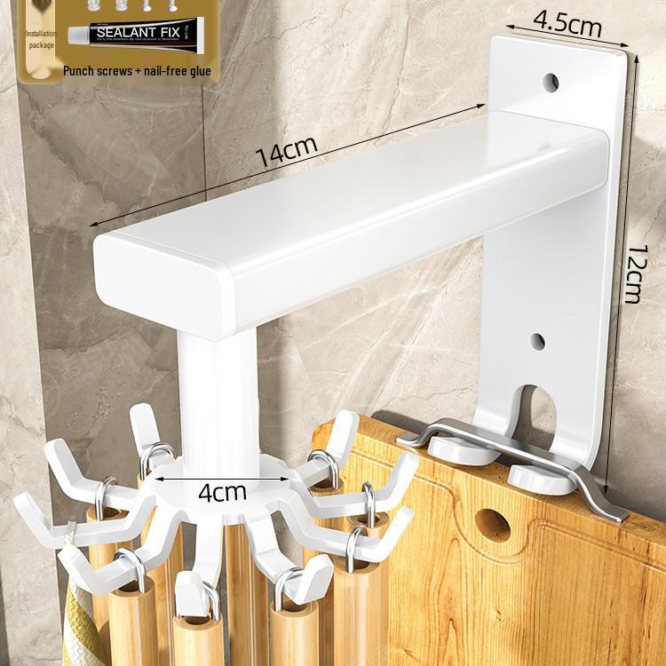 Wall-Mounted Rotating Hook & Storage Rack for Kitchen Utensils - Punch-Free Installation