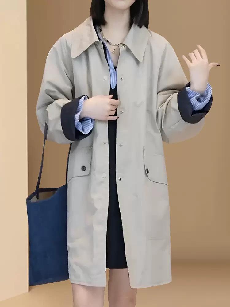 2025 Autumn Korean Style Women's Mid-Length Trench Coat - Trendy Casual Workwear Jacket