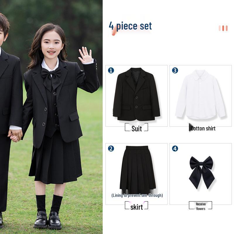 Academy Style School Uniform Set for Boys and Girls - Black Suit Graduation Attire