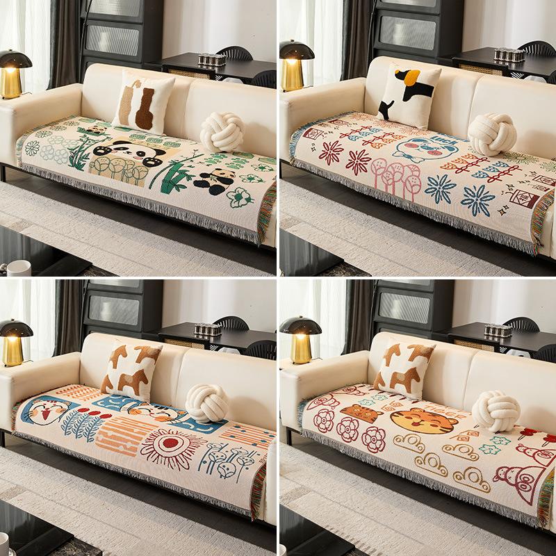 Cute Sofa Towel, Cartoon Panda Cover, Double-Sided Available Sofa Cushion, Universal For All Seasons, Dirt-Resistant And Non-Slip Sofa Cover