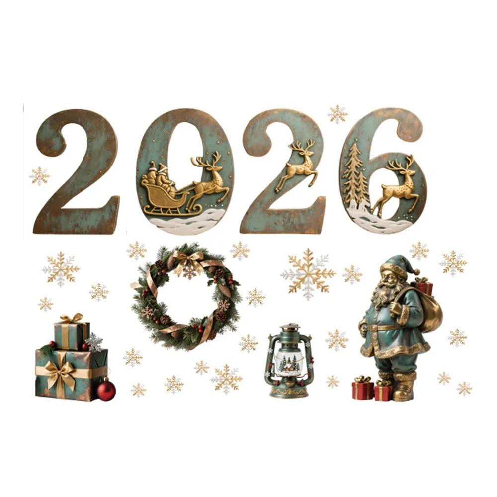 Multicolor 2026 3D Number Stickers Xmas Tree Bell Cartoon Santa Window Stickers DIY Accessories Glass Sticker