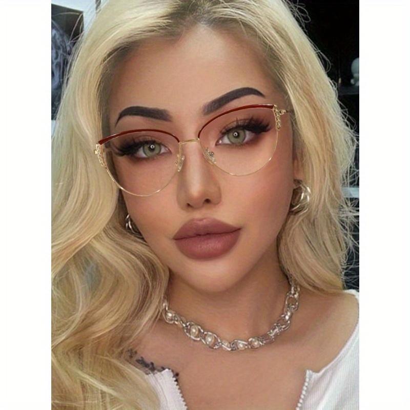Ochelari de damă retro ochi de pisică cu strasuri încrustate, cu ramă metalică, la modă, pentru citit zilnic și navetă, accesorii de ochelari pentru femei