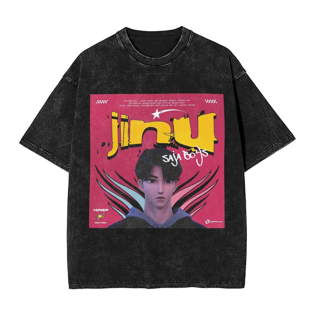 Chasseurs de démons K-Pop T-shirt lavé Homme Tigre Derpy T-shirts décontractés Été Respirant Tendance Design T-shirt Vêtements
