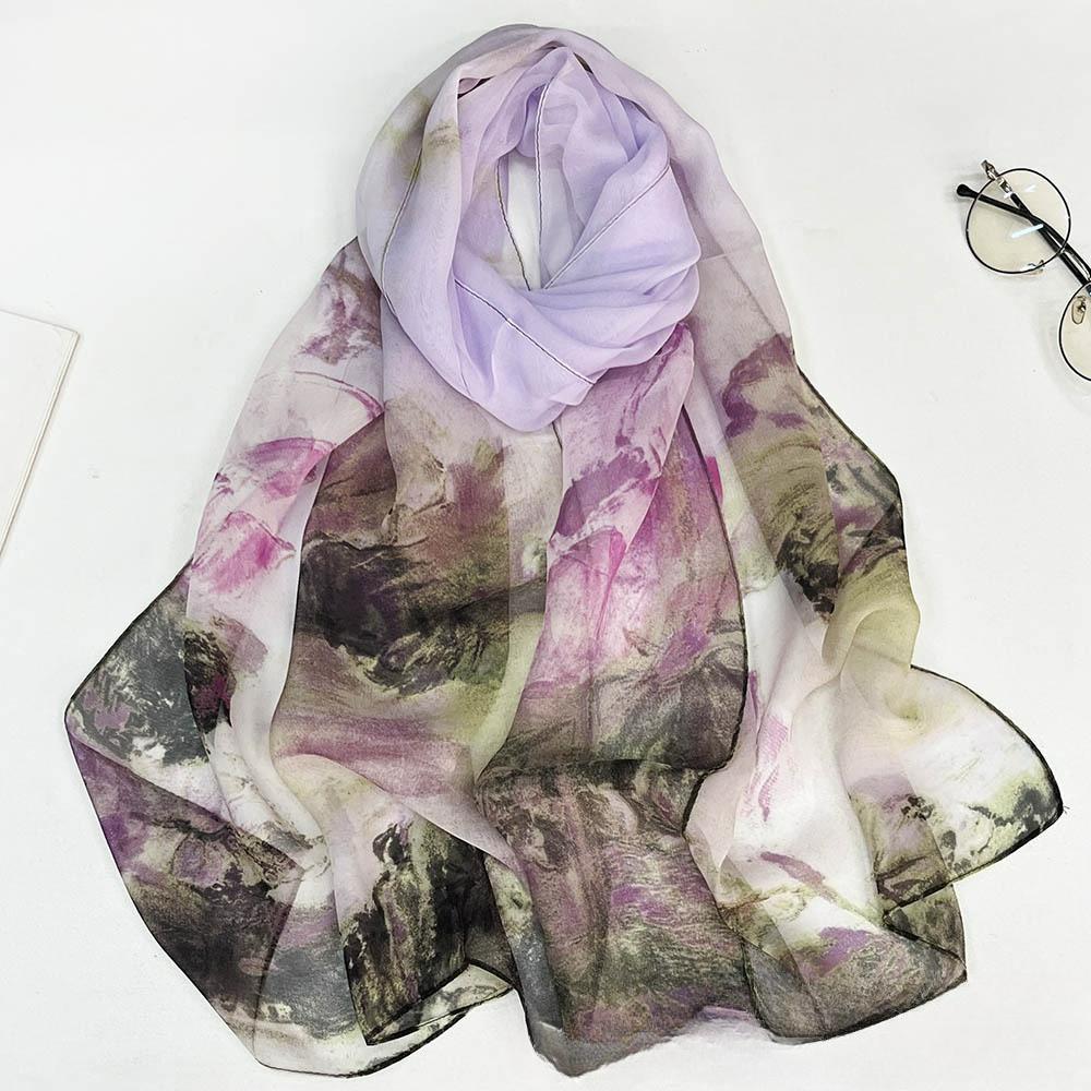 Sunscreen Silk Scarf Seaside Beach Towel Long Ladies Silk Scarf Lotus Pond Moonlight Thin Silk Scarf