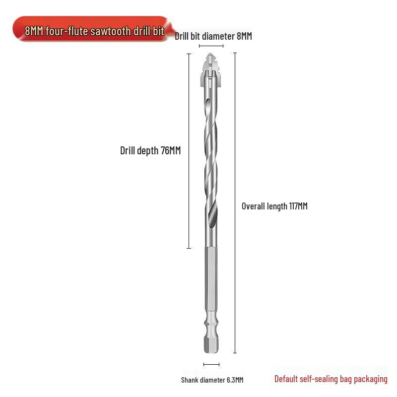 Four-Blade Serrated Drill Bit for Tile, Concrete & Glass