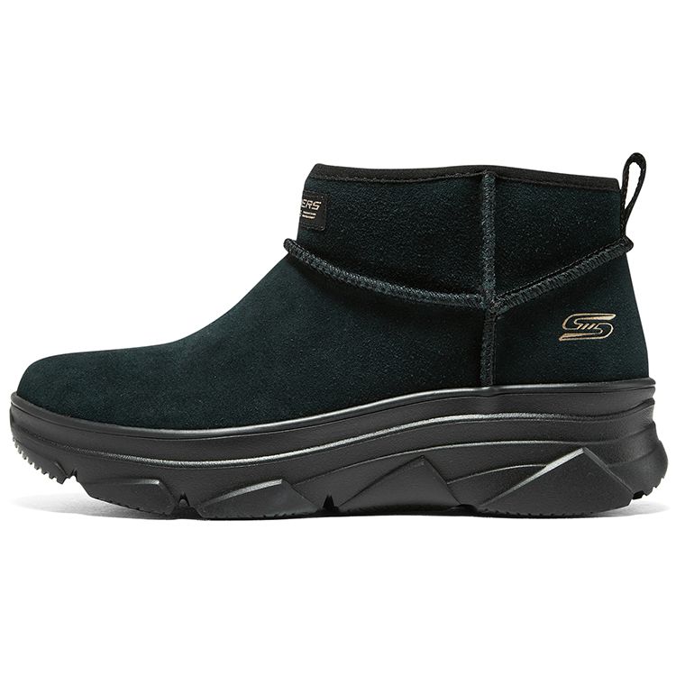 Skechers Bobs Suede Warm Slip-On Simple Breathable Short Mid-Calf Snow Boots Women boots Black 117312-BBK 35.5