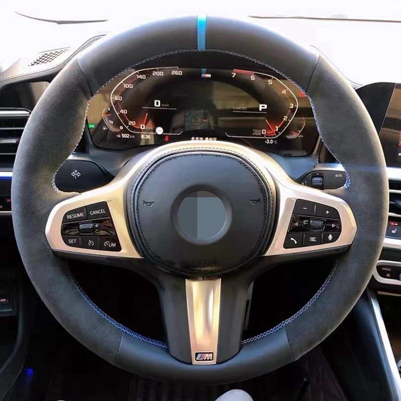 DIY Schwarz Echtes Leder Wildleder Auto Lenkrad Abdeckung für BMW M Sport G30 G31 G32 G20 G21 X3 G01 x4 G02 X5 G05 G14 G15