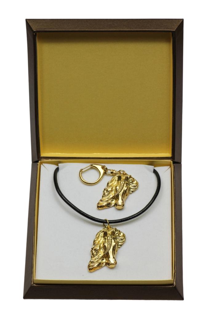 Bay Horse - keychain and necklace with a horse in a box, high-quality gold-plated product, Art-Dog brand