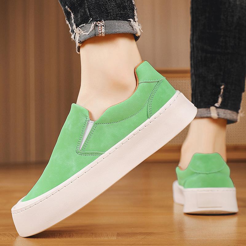 Classic Fashion Green Shoes for Men Comfortable Platform Leather Loafers Men Slip-on Casual Shoes Men 2024 Zapatos Para Hombres