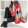 Large Size Cardigan with Women's Loose Casual Fashion Commuter V-neck Contrasting Color Diamond Sweater Jacket Women