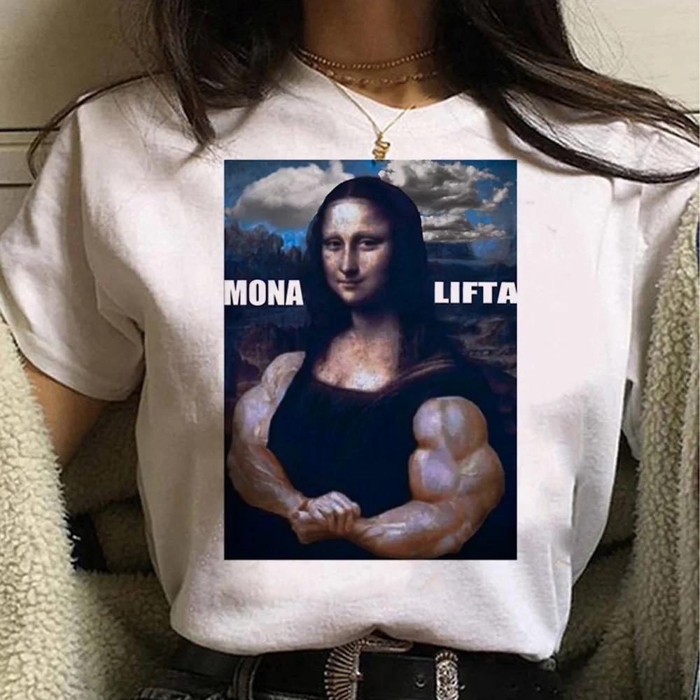 Lustiges Mona Lisa Bild T-Shirt Damen Spoof Grafik T-Shirts Humorvolle Streetwear Tops Sommer Y2k Damen Bluse Kawaii Kleidung