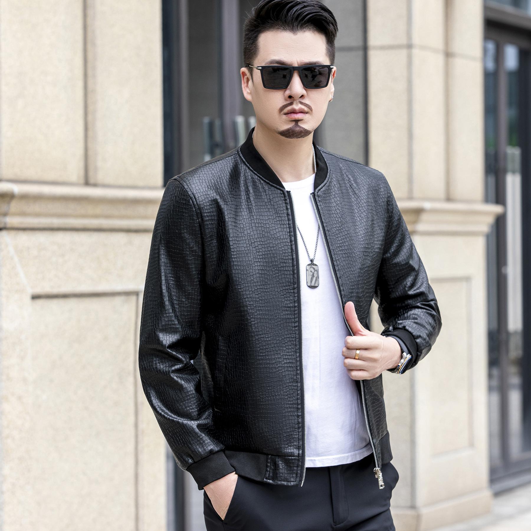 Весенне-осеннее тонкое кожаное мужское пальто из потрескавшейся кожи — фото 3