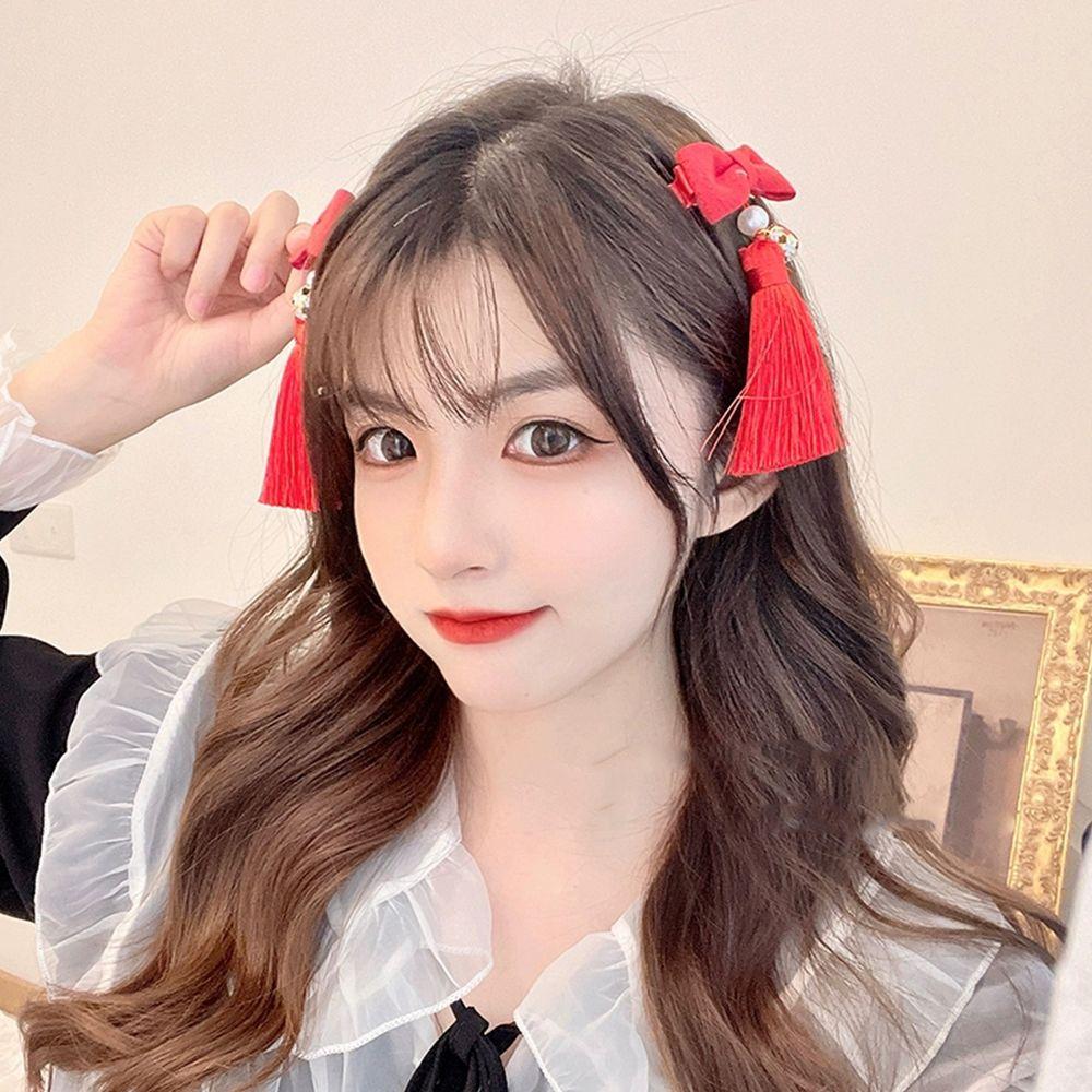 Bowknot Tassel Hairball New Year Hair Accessories Children's Headwear Plush Hair Rope Duckbill Clip