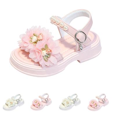 Girls Soft Sole Sandals Adjustable Buckle Strap Flower Decoration Princess Style Lightweight Toddler Summer Footwear
