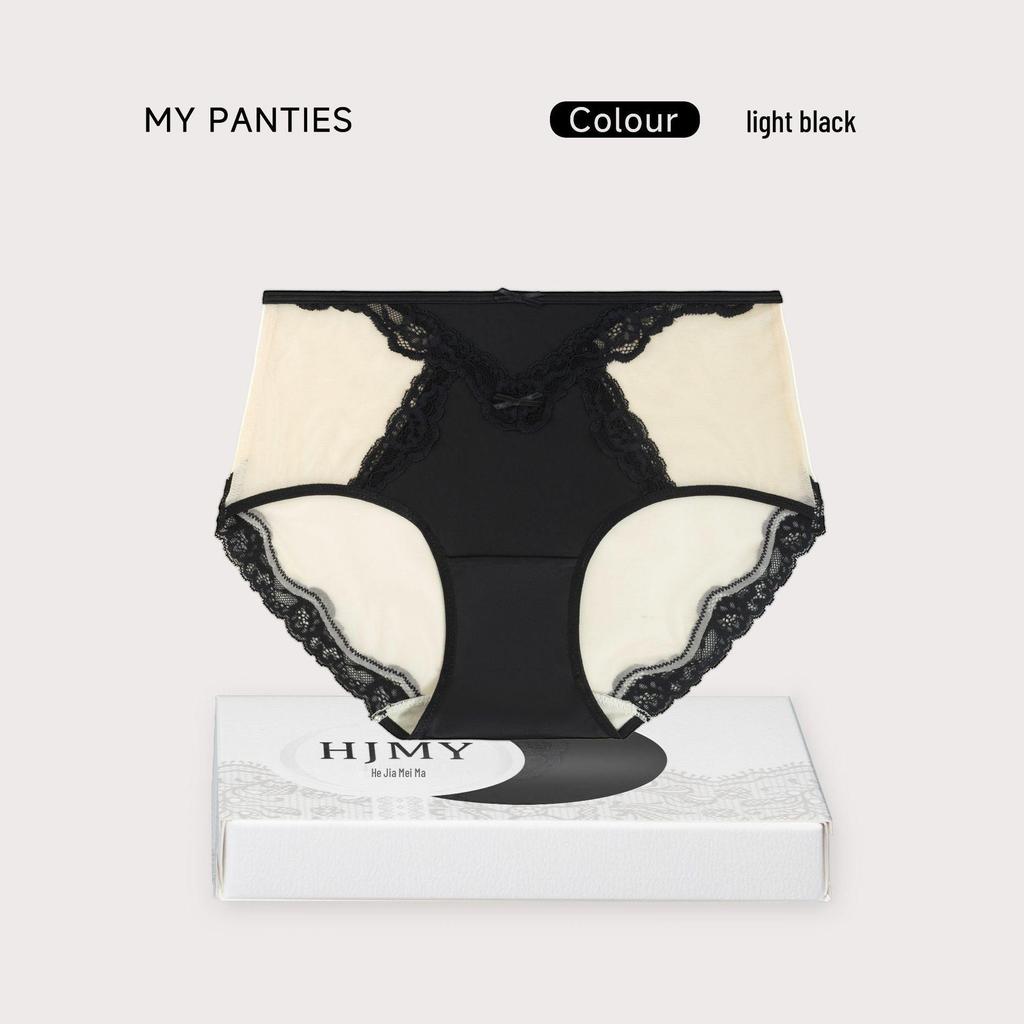 Premium Lace Silk Mesh High-Waisted Women's Underwear with Extended Crotch, Butt Lifting, Antibacterial Cotton Crotch, and Tummy Control.