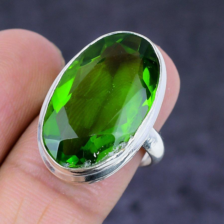 Peridot Gemstone Handmade 925 Sterling Silver Jewelry Ring Size 7 r5g59
