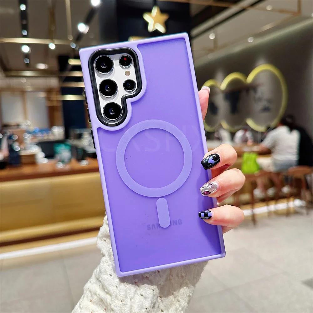 

Роскошный матовый полупрозрачный чехол для беспроводной зарядки MagSafe для Samsung Galaxy S23 S22 Ultra 23 Plus, противоударный чехол для телефона For Galaxy S23