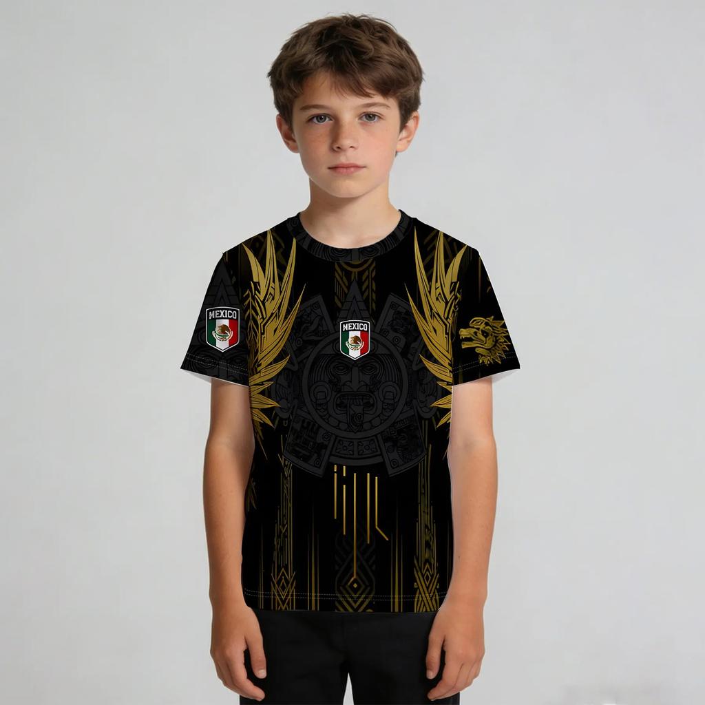 Kids Mexico Letter Print Short Sleeve T-Shirt, Casual Themed Top