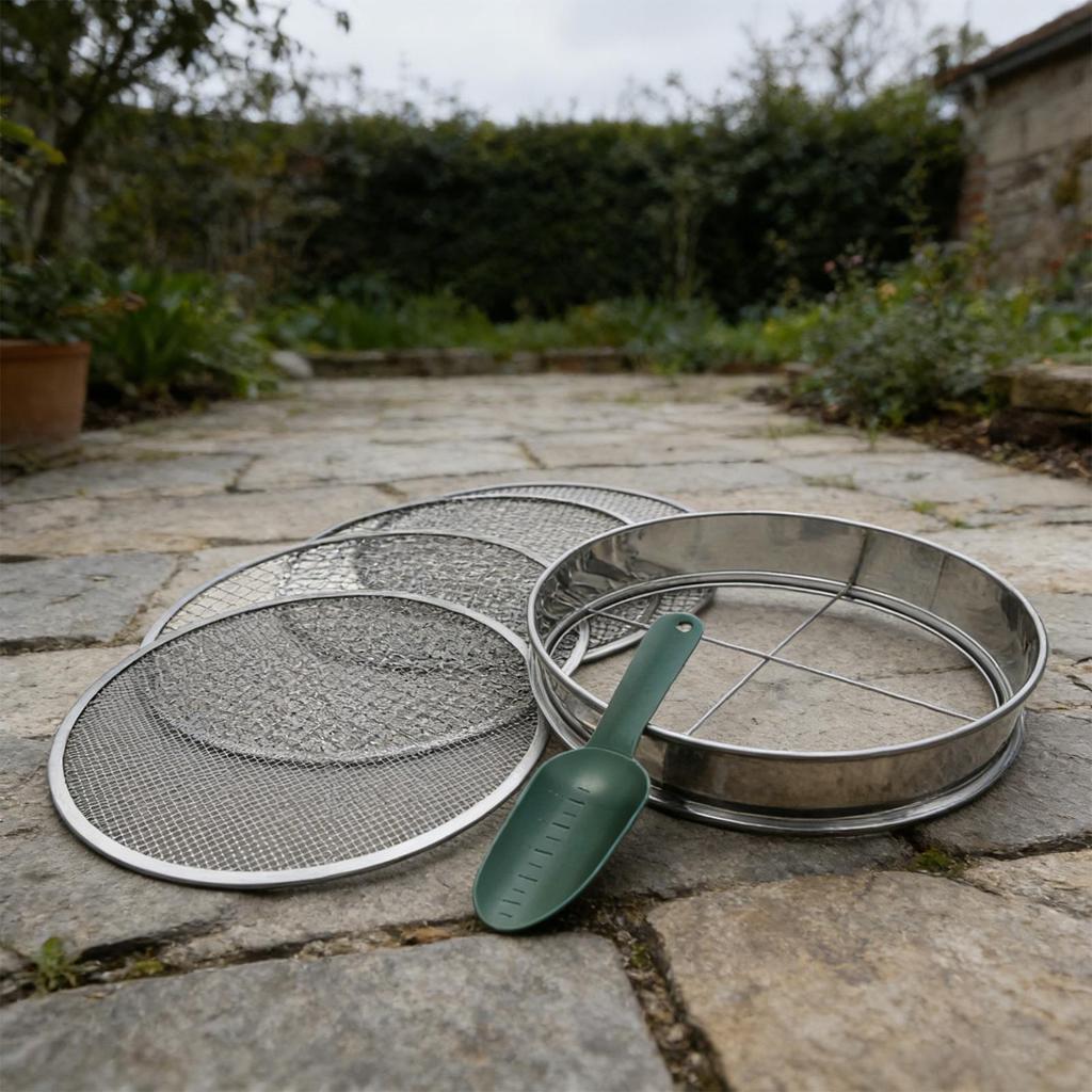 Stainless Steel Garden Soil Sifter Quick Release Sieve Heavy Duty Compost Sifter For Gravel Sawdust Cat Litter Debris Removal