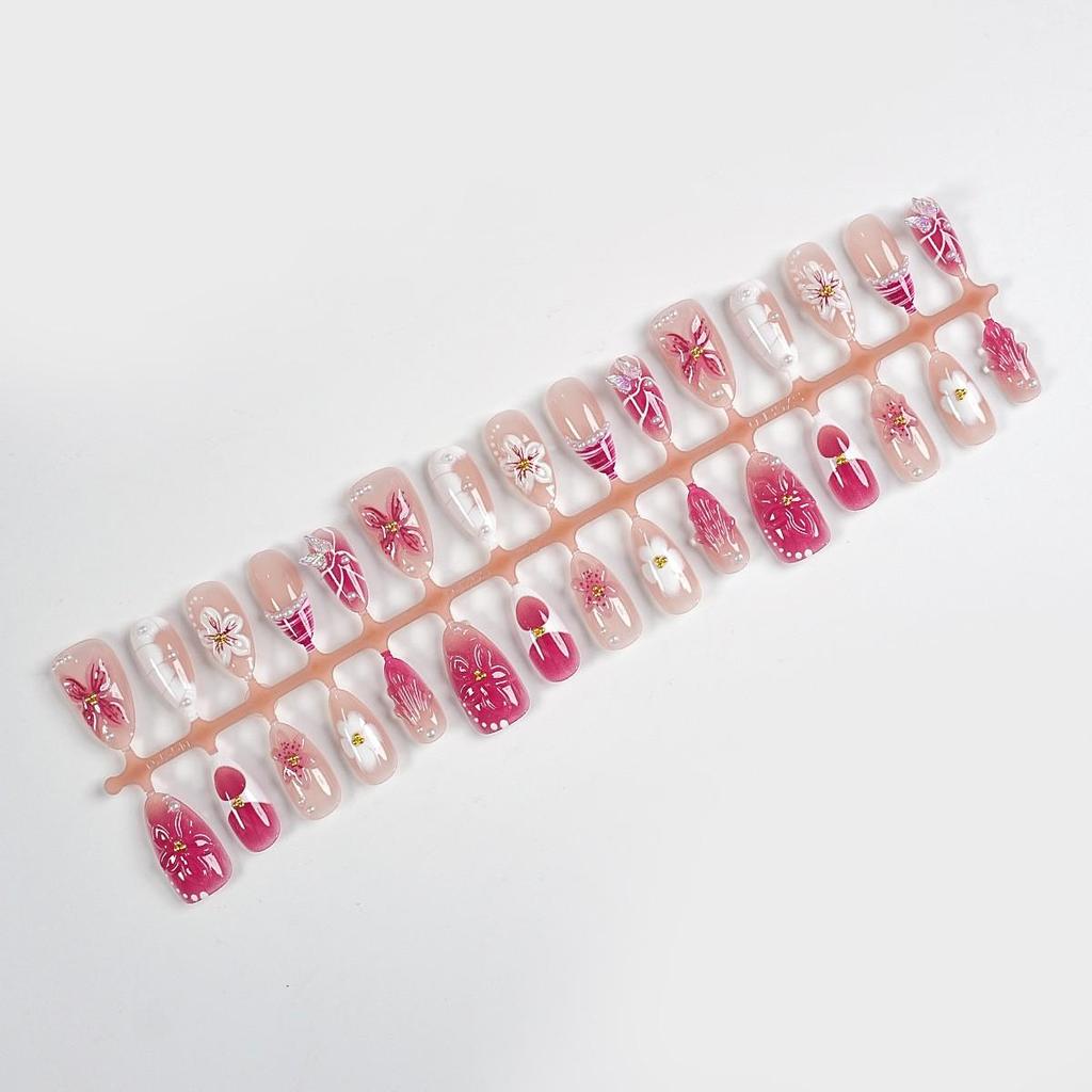 30-Piece Summer Style 3D Shell Press-on Nails, Medium-Long Almond Shape