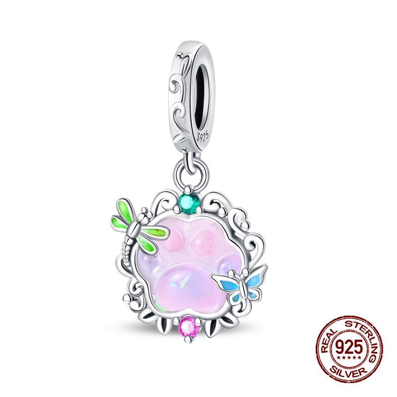 Copper Pink Zircon Heartbeat Charms Beads Fit Pandachoriginal Bracelets Diy Fine Jewelry Valentine'S Day Gifts