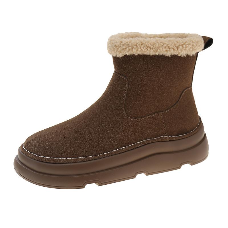 

Women s shoes autumn new women s snow boots flanged solid color retro versatile foot sleeve medium tube thick velvet thermal cotton 35 темно-коричневого