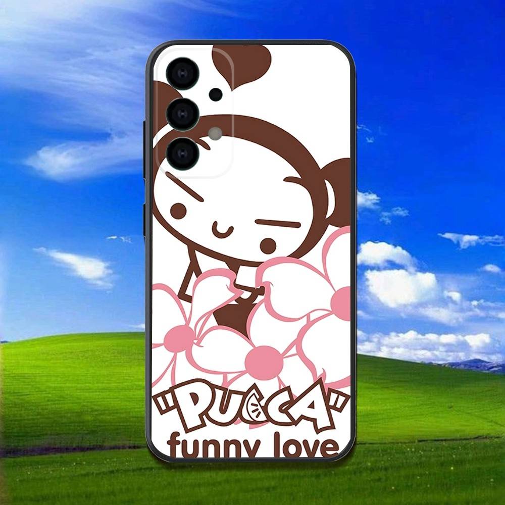 P-Pucca Cute Love Phone Case For Samsung Galaxy A13,A21s,A22,A31,A32,A52,A53,A71,A80,Soft Black Shell