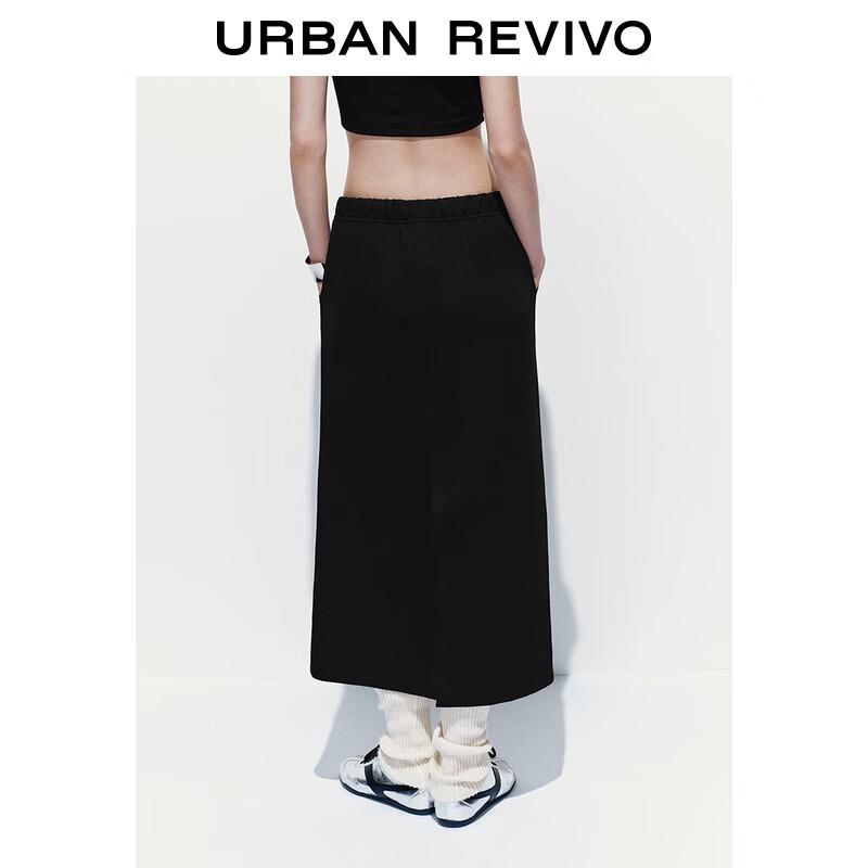 UR 2025 Women's Elastic Waist Back Slit Midi Skirt