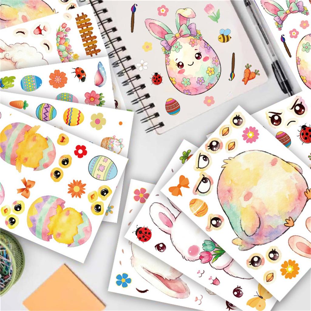Easter Cute Egg Bunny Stickers (8pcs), Cartoon DIY Stickers, Children's Holiday Gifts, Diary Decorations, Computer Decorations