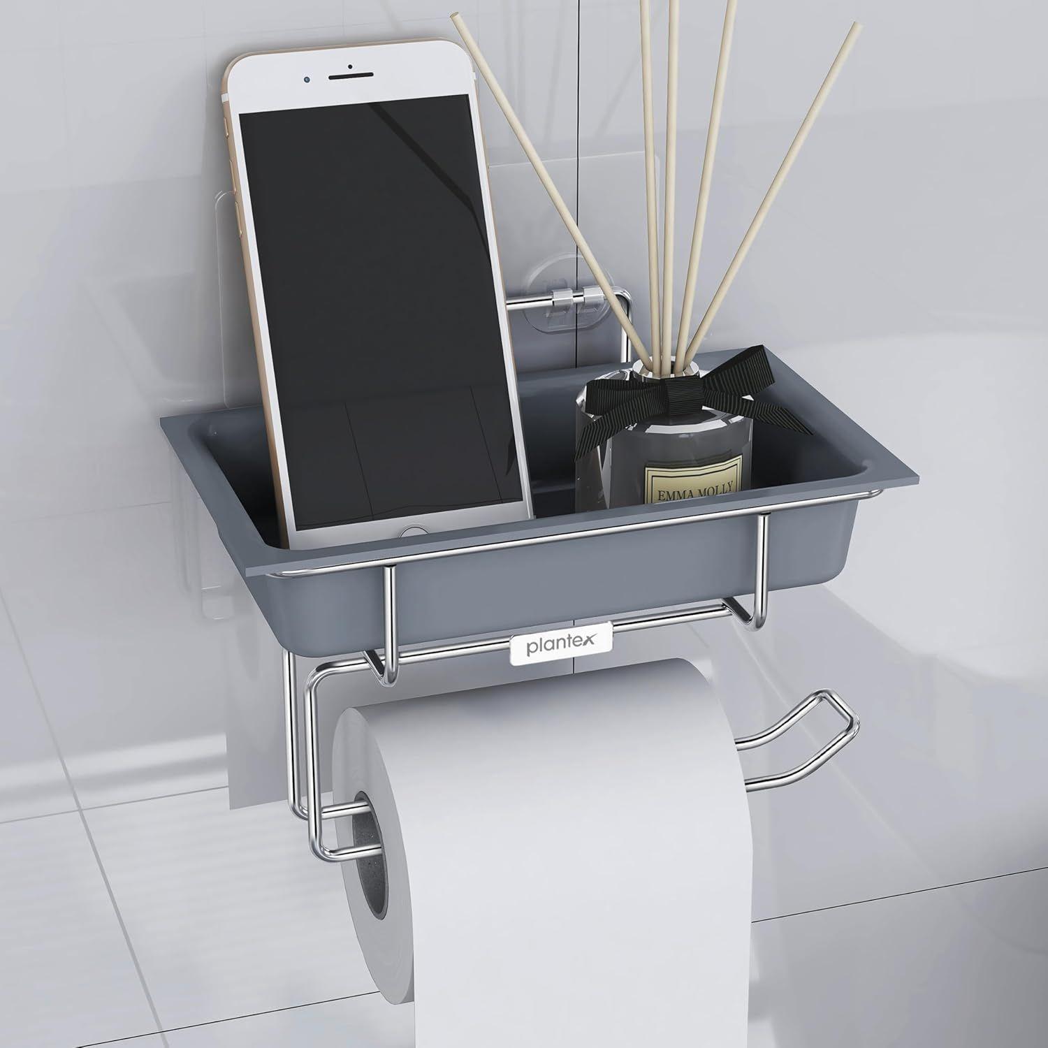 

Stainless Steel with ABS Plastic Self Adhesive Toilet Paper Roll Holder/Tissue Paper Roll Holder with Mobile Stand for Bathroom Accessories – (Chrome)