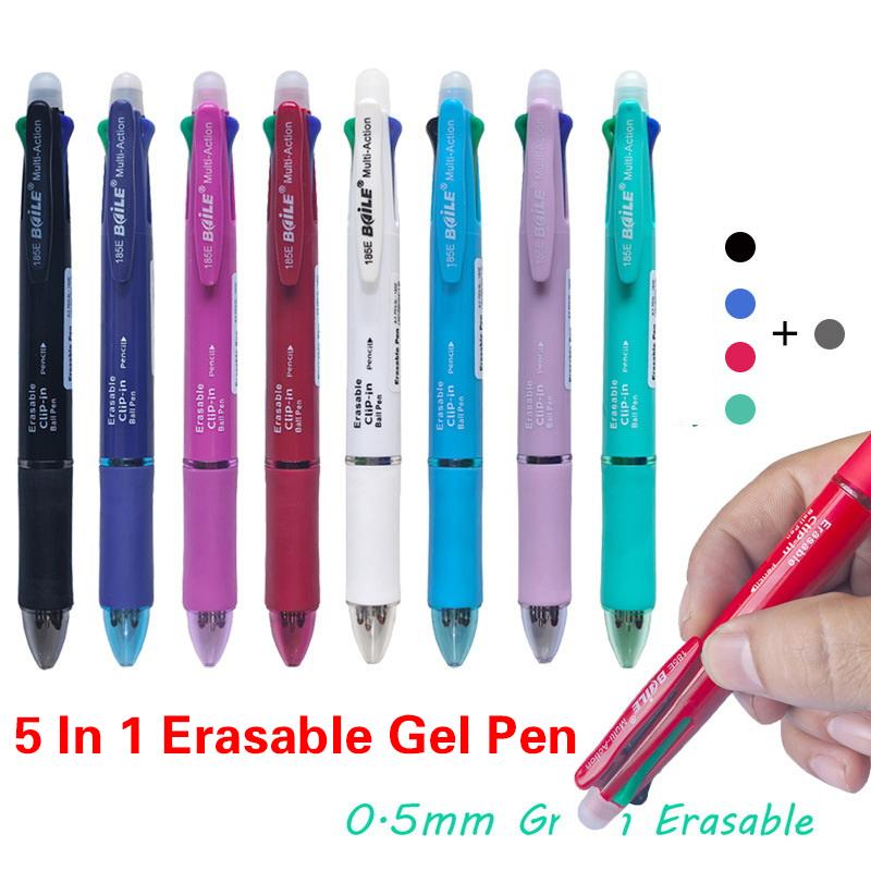 Creative 5 In 1 Press Erasable Neutral Pen 0.7mm Blue Blck Red Green Refills Mechanical Pencil Writing Painting Stationery