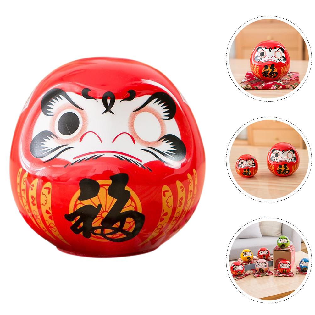 Statue Little Bodhidharma Ornaments Daruma Tumbler Ceramic Figurine Red Japanese Figurines