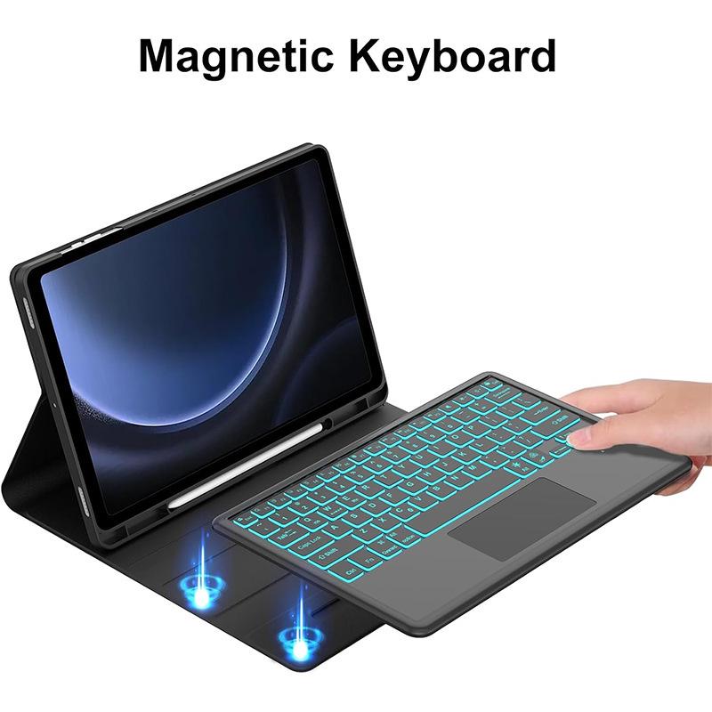 Samsung Tablet S9 FE Plus 12.4" RGB Backlit Touch Keyboard & Leather Protective Case