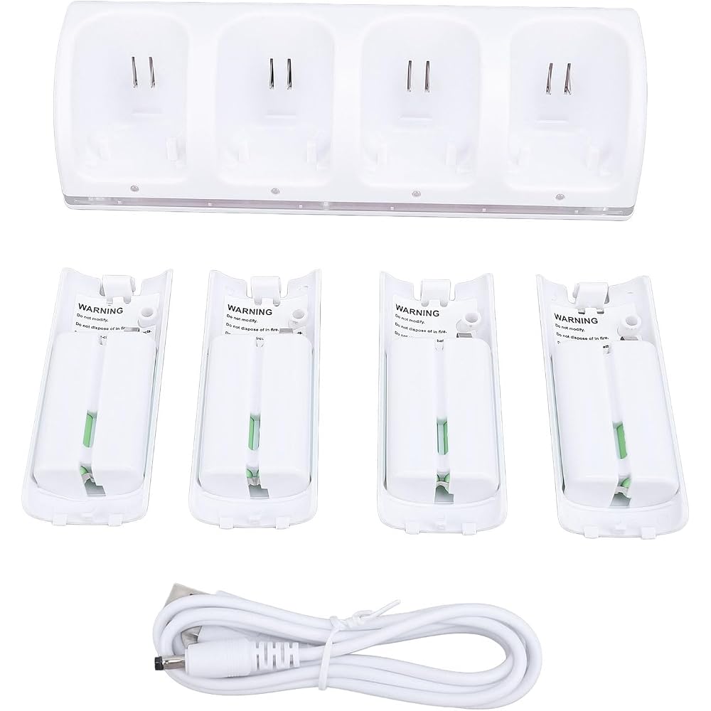 4 In 1 Charging Station for Wii Remote, Charger Dock with 4 2800mAh Rechargeable Battery Packs an...