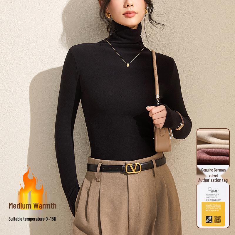 Women's Gray Winter High-Neck Base Layer Shirt - Thick, Warm, Stylish Plus Velvet Inner Wear